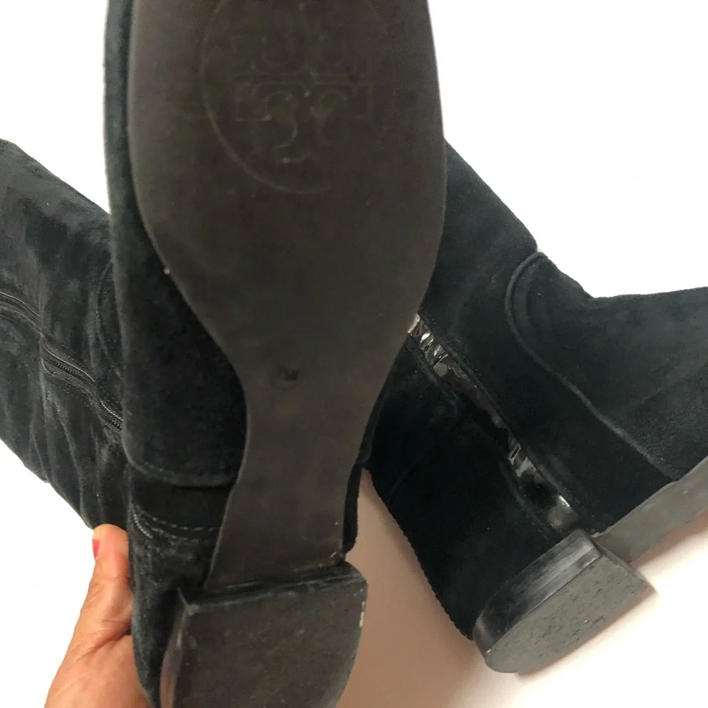Tory Burch Black Suede and Patent Leather Knee High Boots Size 7.5